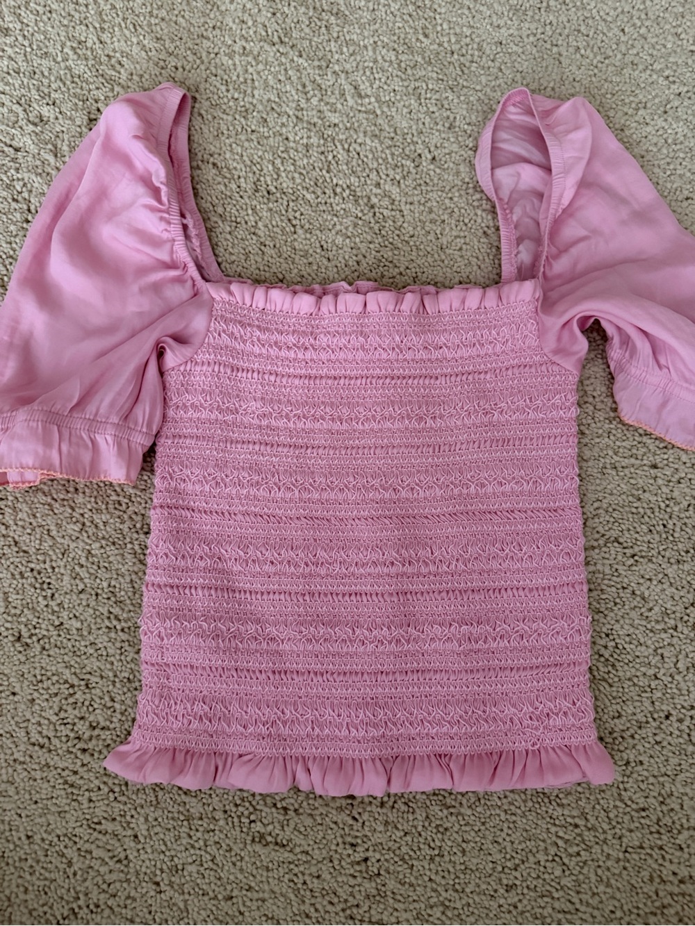 Dolan Pink Smocked Puff Sleeve Crop Top